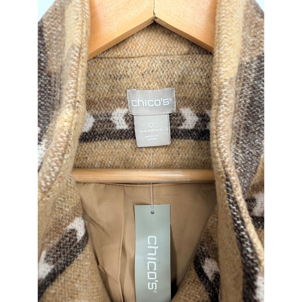 Chico's Patterned Blanket Coat 0 Beige Multi Southwestern Aztec Cabin Core Boho - Picture 3 of 12